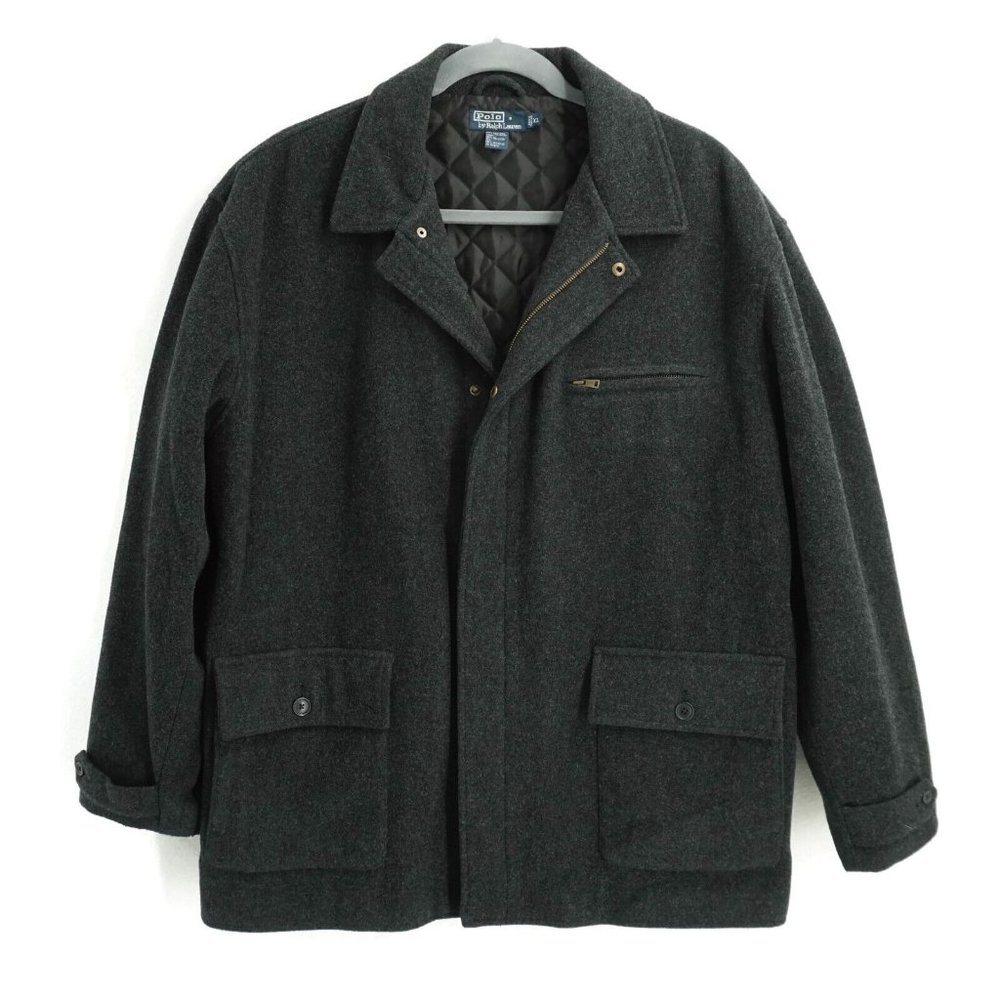 Polo Ralph Lauren Mens Overcoat Gray Wool Nylon Lined Zip Up Winter Size XL
